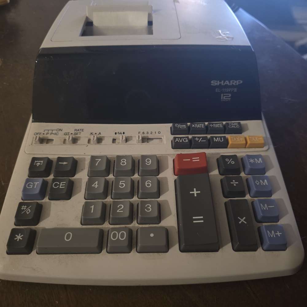 Sharp Vintage EL-1197PIII Printing Calculator - Black and Gray